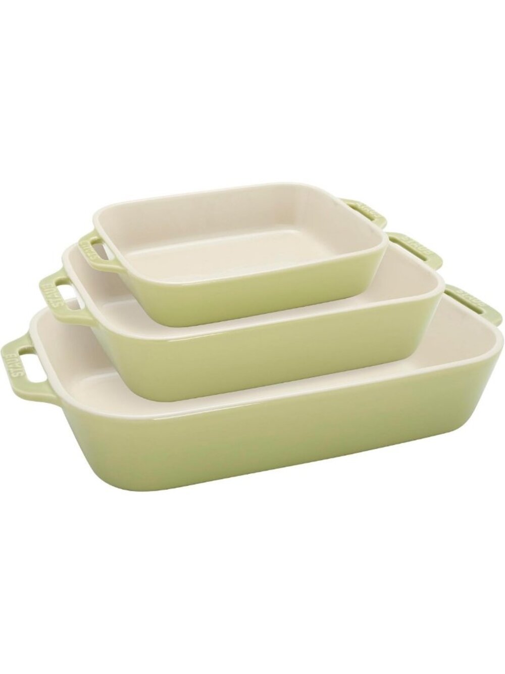 3-Piece Rectangular Ceramic Baking Dish Set - Macaron Pastel Green, Oven Safe